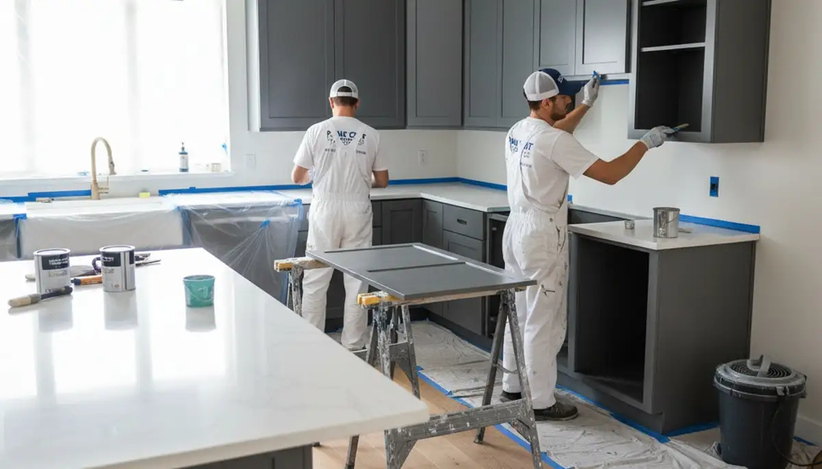 Professional cabinet painting in Ogden UT kitchen with durable finish by local house painters