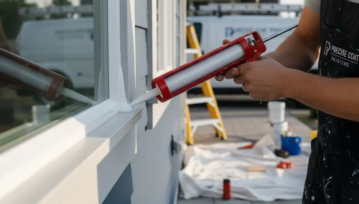 Professional caulking and sealing on home exterior by painters in Ogden, UT for weatherproof protection