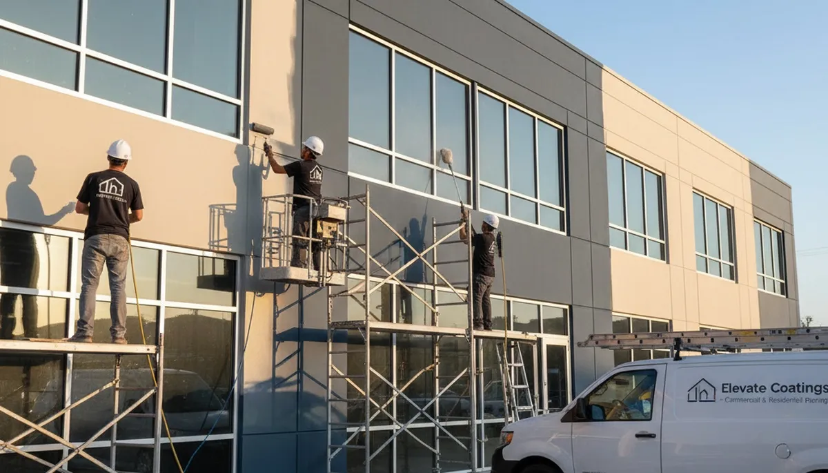 Professional commercial painters finishing office exterior in Ogden, UT