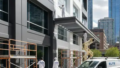 Professional commercial painters working on business exterior in Ogden, UT