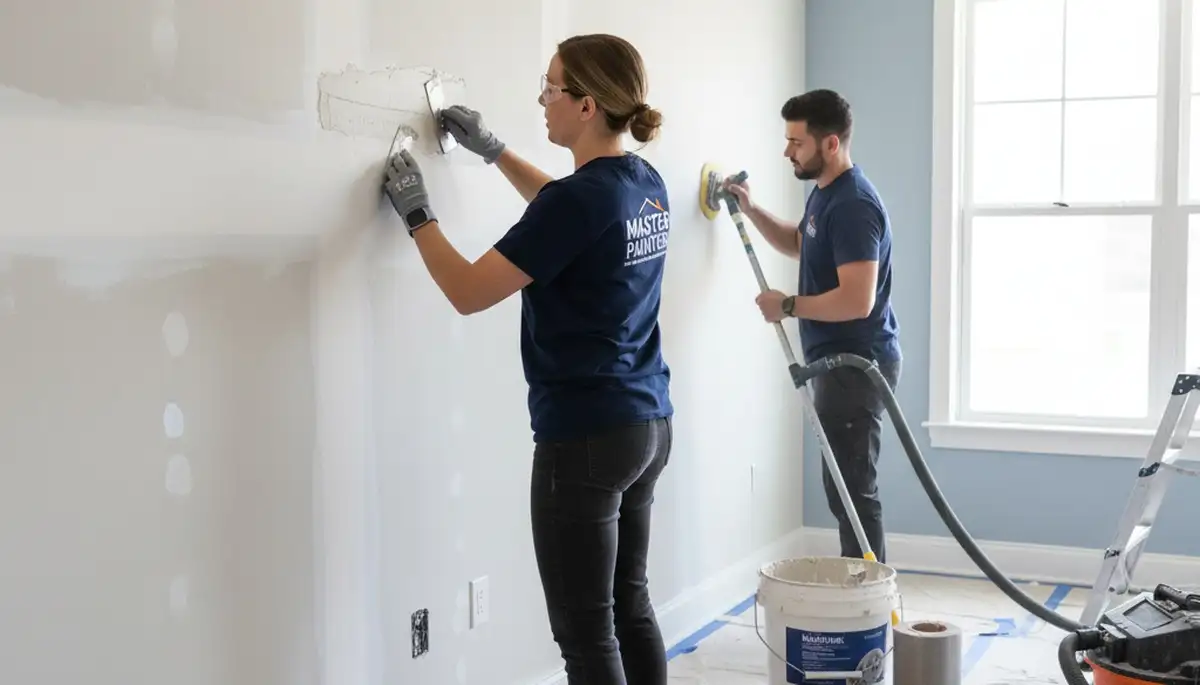Painter repairing drywall cracks and holes in Ogden, UT home for seamless wall restoration