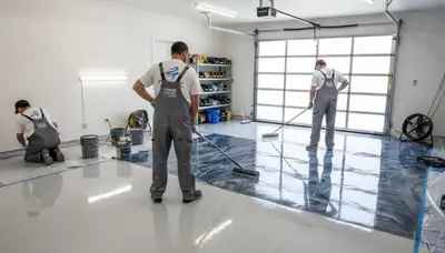Epoxy floor coating in Ogden UT garage by professional house painters for durable, moisture-resistant finish