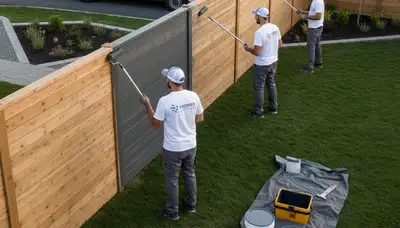 Professional fence painters in Ogden UT applying durable wood stain for lasting outdoor protection