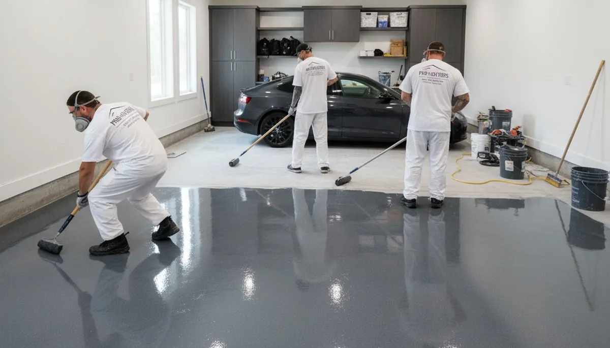 Professional epoxy garage floor coating in Ogden, UT providing durable, glossy finish for homeowners