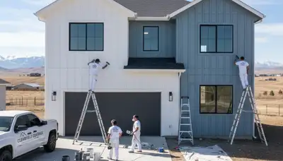 Professional house painters finishing exterior home in Ogden, UT