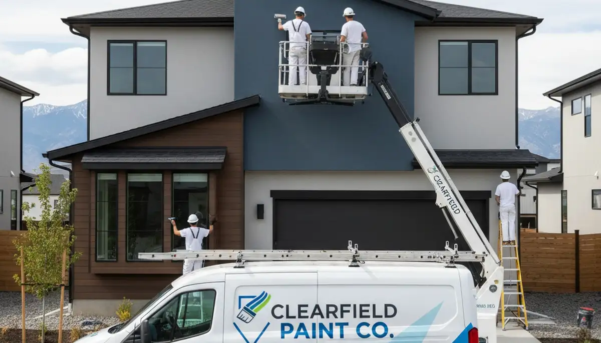 Professional house painters in Ogden UT applying fresh exterior paint to a residential home