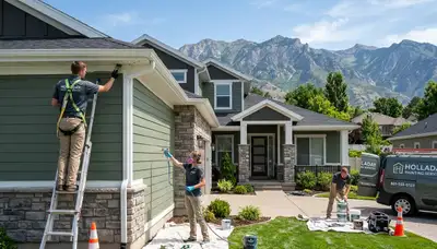 Professional house painters finishing exterior home in Ogden, UT