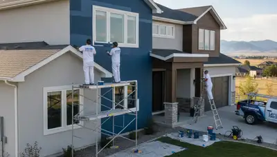 Professional house painters working on residential exterior in Ogden, UT