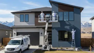 Professional house painters working on residential exterior in Ogden, UT