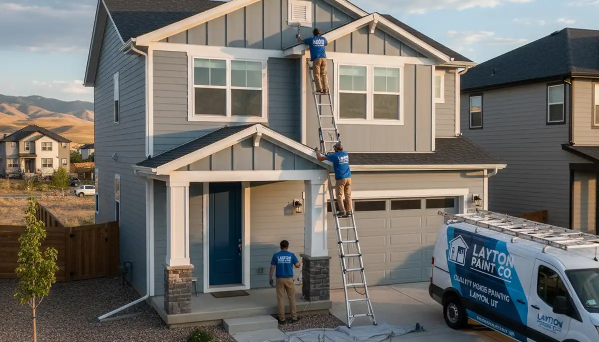 Professional house painters working on exterior home in Ogden, UT