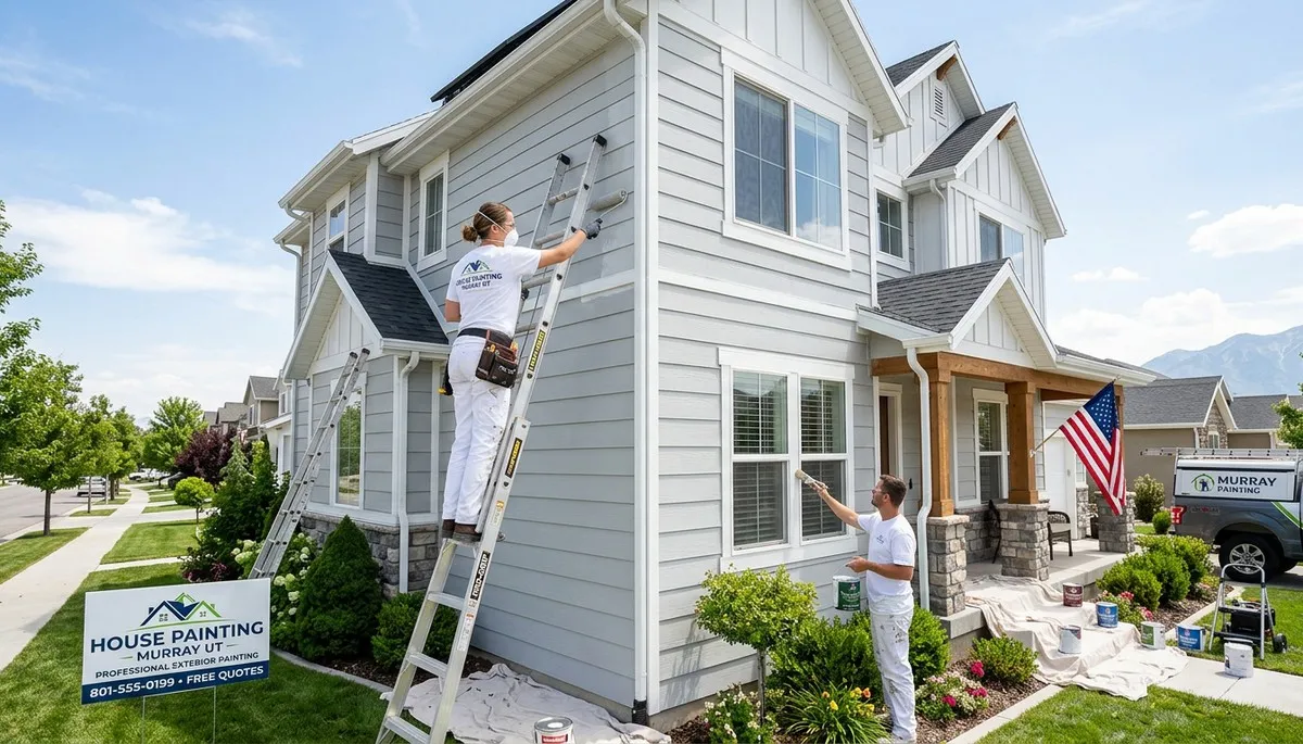 Professional house painters working on residential exterior in Ogden, UT