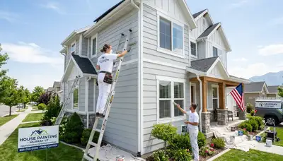 Professional house painters working on residential exterior in Ogden, UT