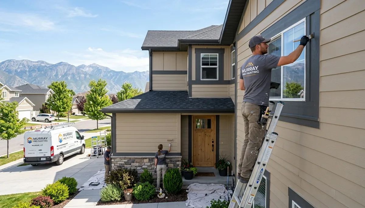 Professional house painters working on exterior home in Ogden, UT