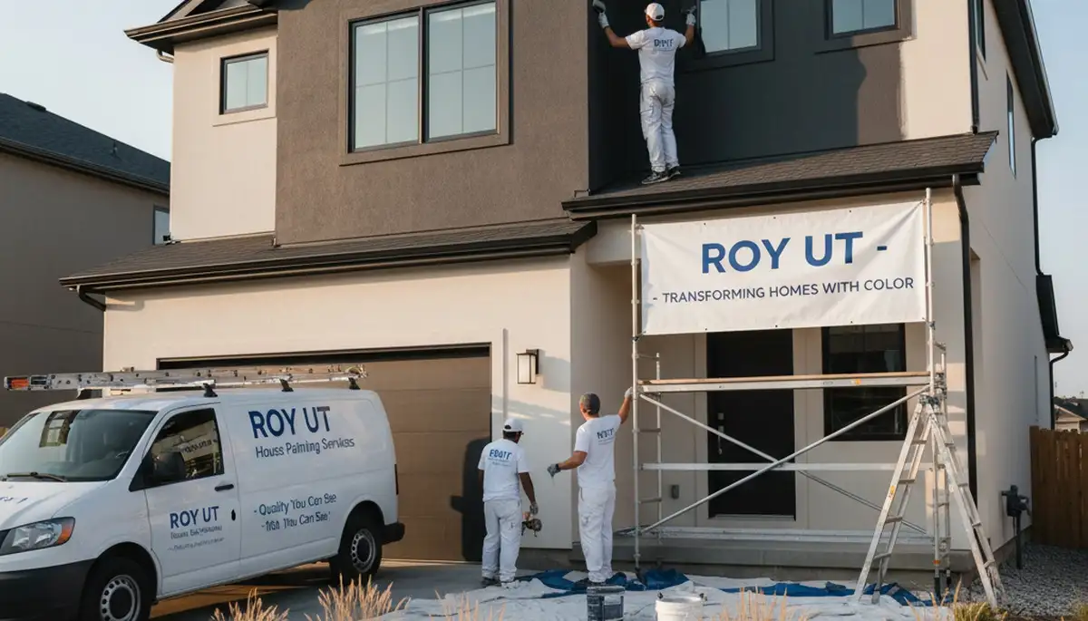 Professional house painters in Ogden UT applying exterior paint to a residential home