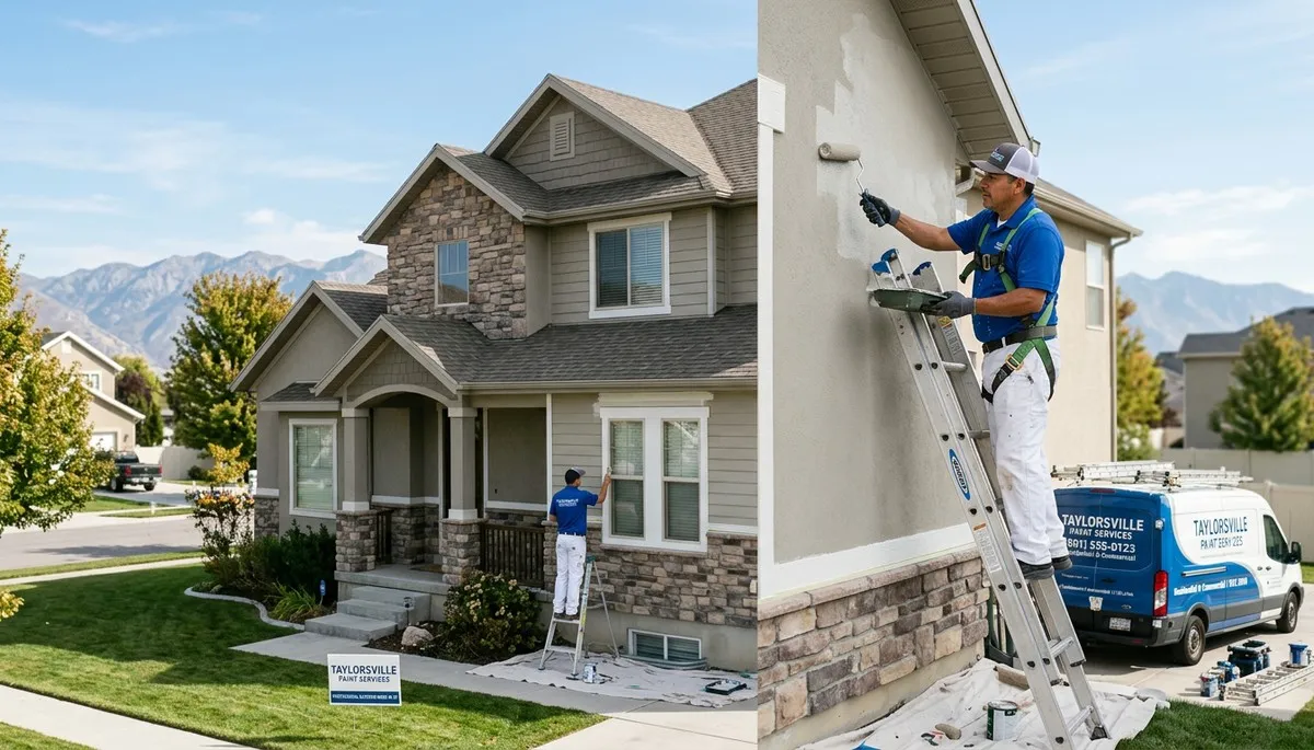 Professional house painters working on exterior home in Ogden, UT