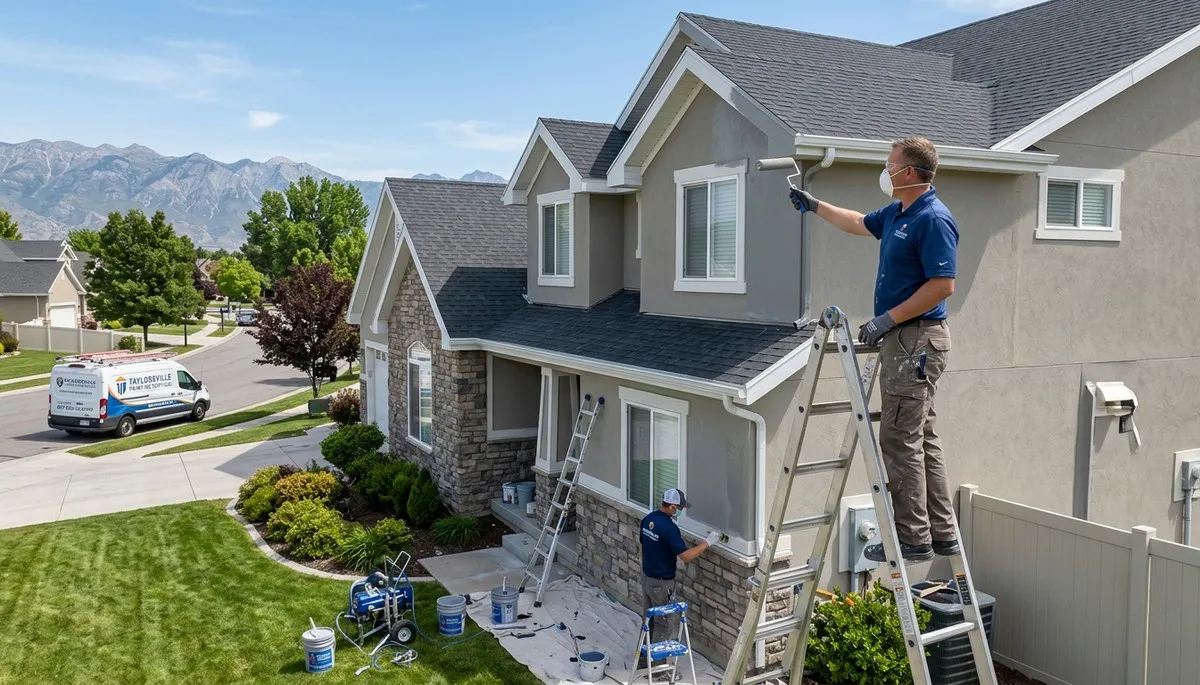 Professional house painters improving home exterior in Ogden, UT