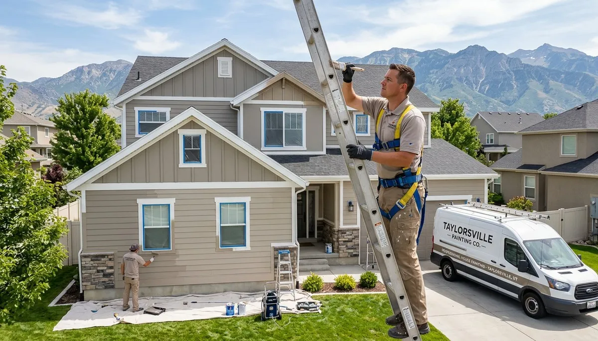 Professional house painters in Ogden UT applying fresh exterior paint to a residential home