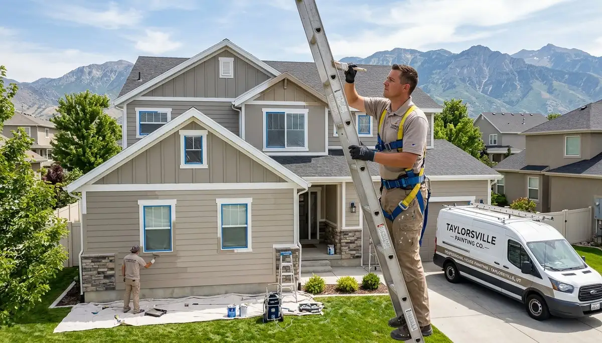 Professional house painters in Ogden UT applying fresh exterior paint to a residential home