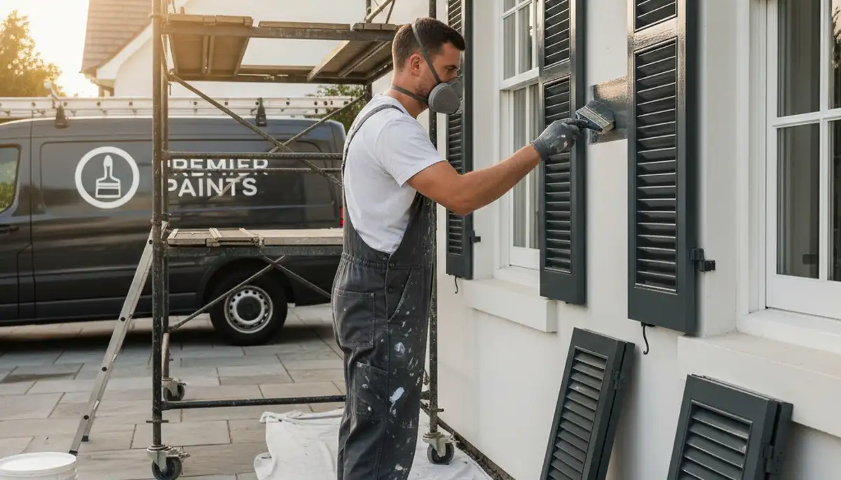 Professional painters refinishing exterior shutters in Ogden, UT for lasting curb appeal