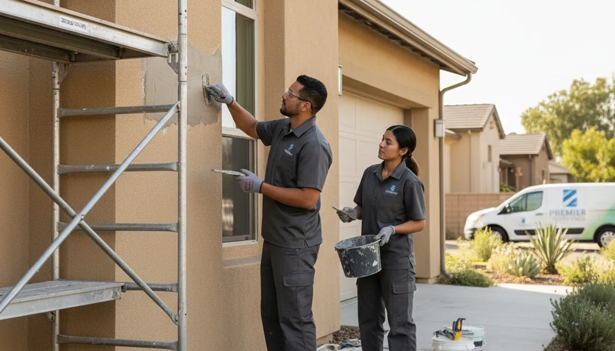 Professional stucco repair on home exterior in Ogden, UT by expert house painters