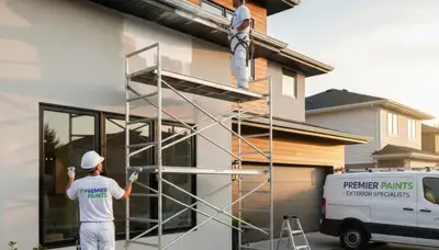 Professional painters providing trim and fascia painting on a home exterior in Ogden, Utah