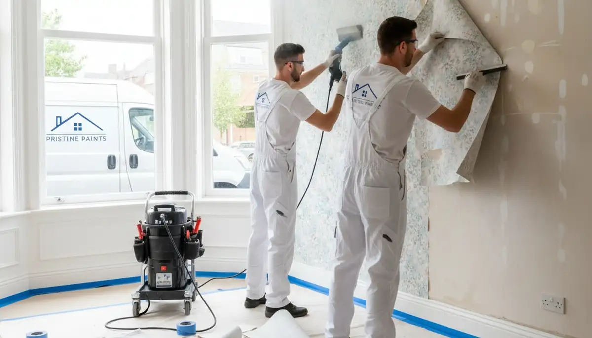 Professional wallpaper removal service in Ogden, UT preparing walls for fresh interior painting