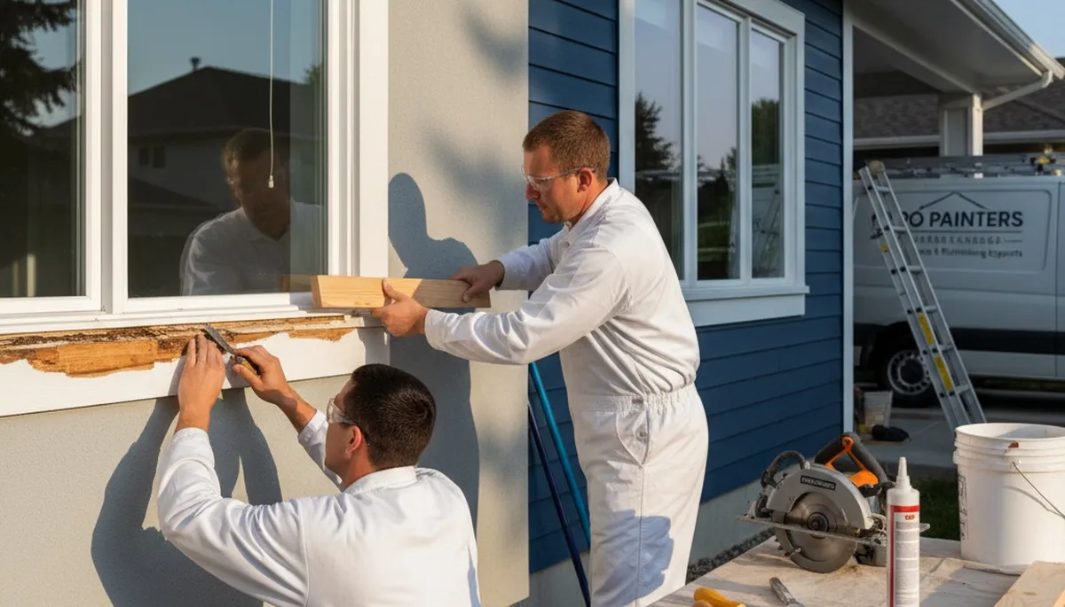 Professional wood rot repair and exterior painting on home siding in Ogden, UT