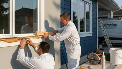 Professional wood rot repair and exterior painting on home siding in Ogden, UT