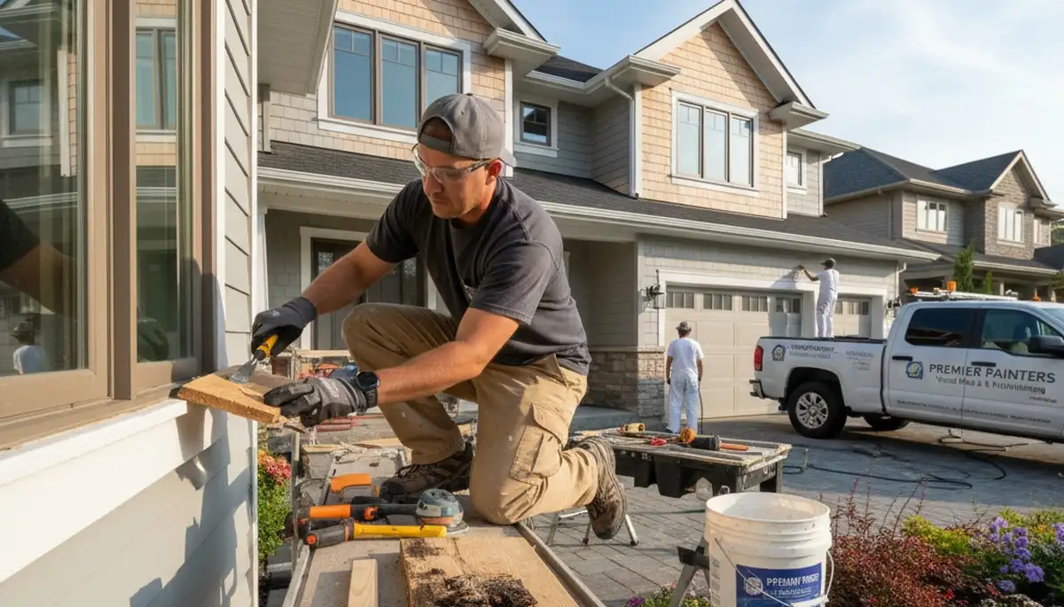 Professional wood rot repair and exterior painting on home siding in Ogden, UT
